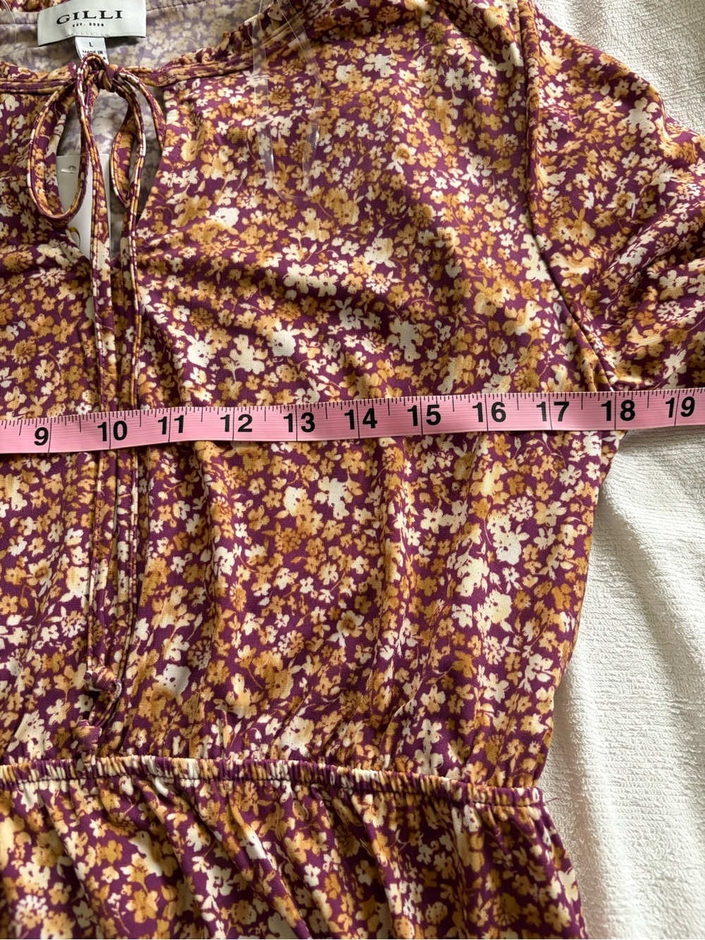 Gilli Stitch Fix Women's Large Burgundy Yellow Floral Long Sleeve Boho Dress - Picture 8 of 10